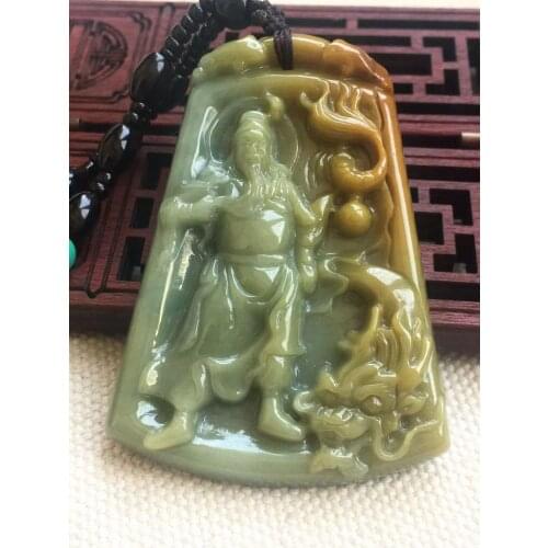 Natural 7A Myanmar jade Handcarved jade yellow guan gong green jade pendant jade necklace men pendants jewelry jade necklaces