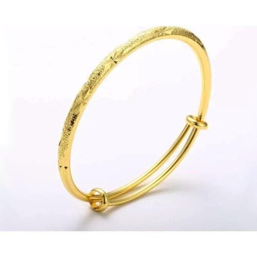 MxGxFam Frosted Full Star Pattern Bangles and Bracelets for Bridal Wedding Jewelry Cassical Style Pure Gold Color