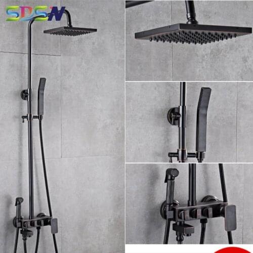 Black Shower Set SDSN Quality Brass Bathroom Shower Faucet Rainfall Hand Shower Head Brass Bath Bidet Black Bronze Shower Set