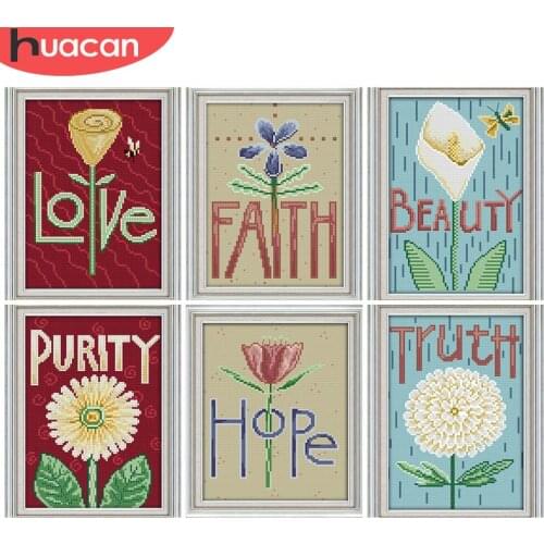 HUACAN Embroidery Flower Sets White Canvas 11CT 14CT DIY Gift Cross Stitch Flowers Kits Needlework Home Decoration