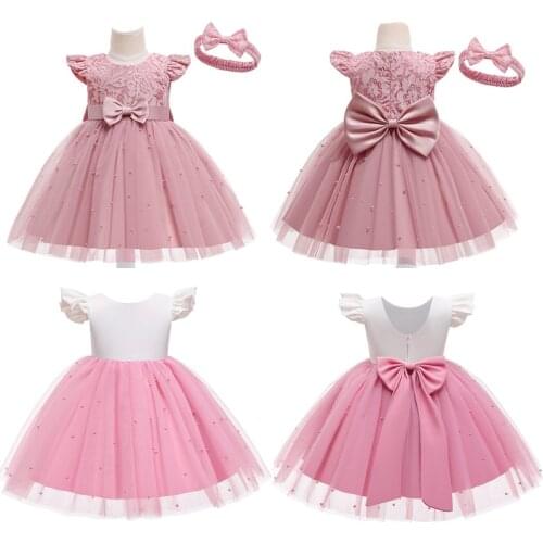 VOGUEON Baby Girls Dress Newborn Kids Clothes Princess Dress for Birthday Party Infant Lace Bow Elegant Dresses for Children