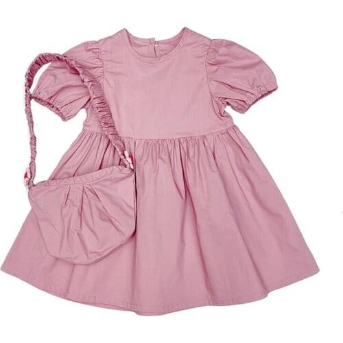 Menoea Baby Girls Dresses 2021 Summer Newest Fashion Korean version Solid Color Casual Vestidos Children Clothing With Bags