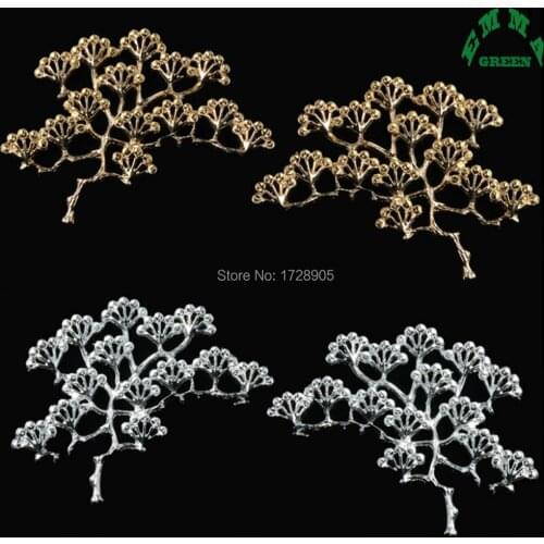 Pine Tree Flat Back Metal Tree Button Wedding Embellishment Hair Bow DIY Accessory 51x67 mm 5 pcs
