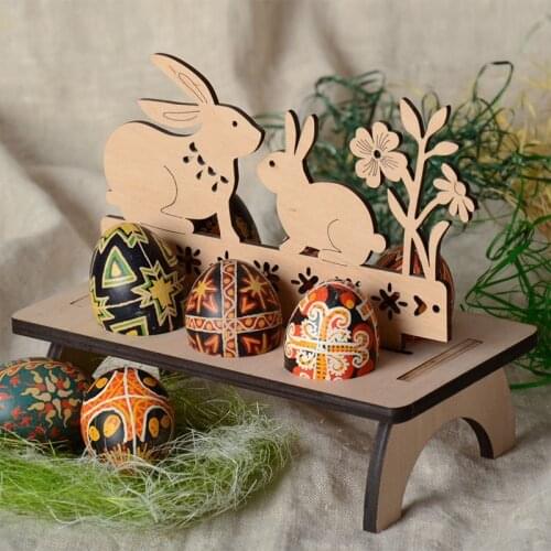 Easter Egg Tray Easter Decoration For Home Wooden Rabbit Chick Easter Egg Rack Shop Windows Table Ornament Handmade Easter Decor