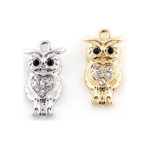 14x26mm (Gold,Silver Color) 20PCS/lot Animal Owl Pendant DIY Accessory Charms Fit For Floating Locket Jewelrys
