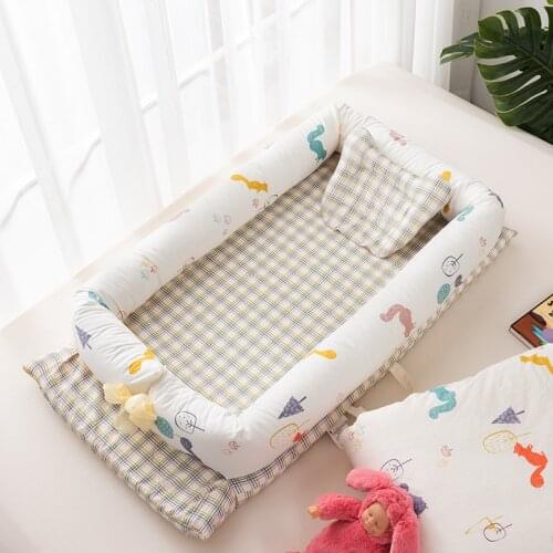Portable Cotton Baby Carry Cot Travel Crib Fold Bed Co-Sleeper Removable Sleeper Nest Disassemble Machine-Wash Moses Basket