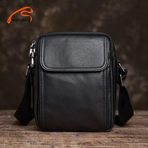 NUPUGOO Casual Mens Shoulder Bag Genuine Leather Original Crossbody High Quality Flap Messenger Bag Youth For 7.9 Inch Ipad