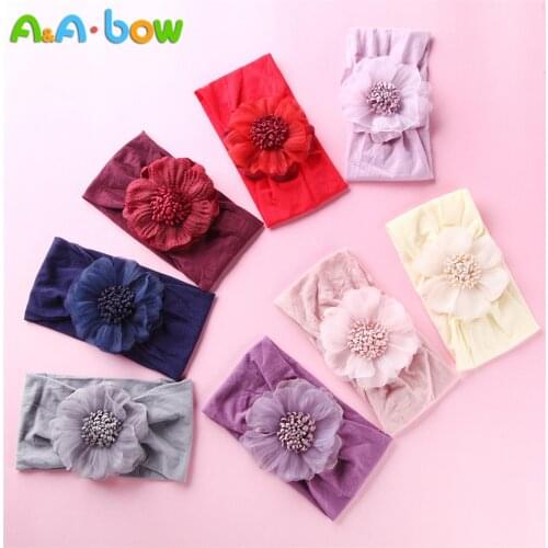 8pcs/lot New Style Baby Single Floral nylon Headband Elastic Cute Soft Turban Hairband Baby Girls Head Wrap Warmer Headwear