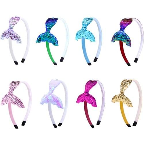 Sequin Mermaid Headband Baby Girls Hair Accessories Handmade Rainbow Kids Hairband Little Mermaid Party Supplies Headdress