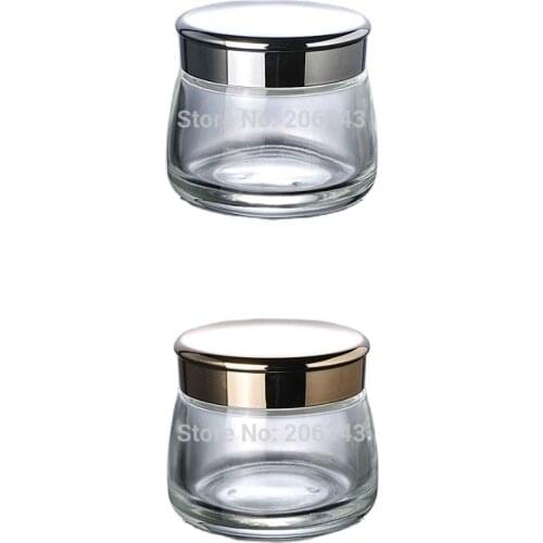 130G transparent clear glass jar gold/silver lid for essence/mask cream/ night cream/moisturizer/gel/body scrub/ skin care pot