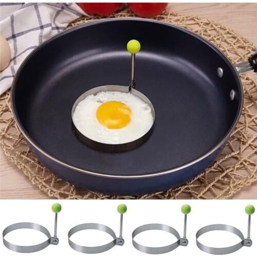 4 pcs Silicone Omelette Maker Silicone Egg Mold Stainless Steel Fried Egg Mould Mold Shaper Pancake Kitchen Cooking Tools