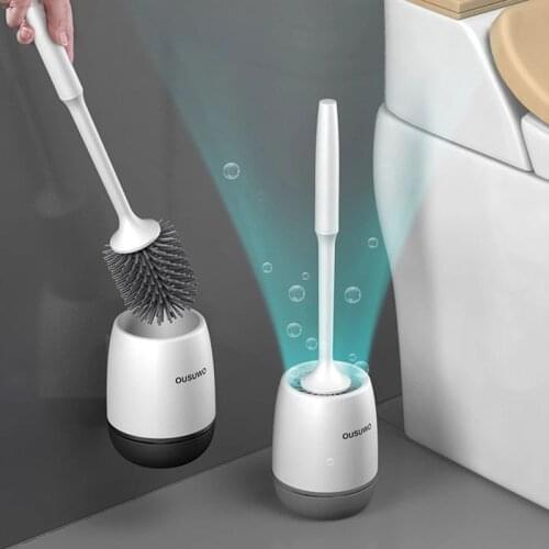 Silicone Toilet Brush TPR Head Quick Draining Wall-Mount Or Floor-Standing Cleaning Brush Bathroom Accessories Clean Tool