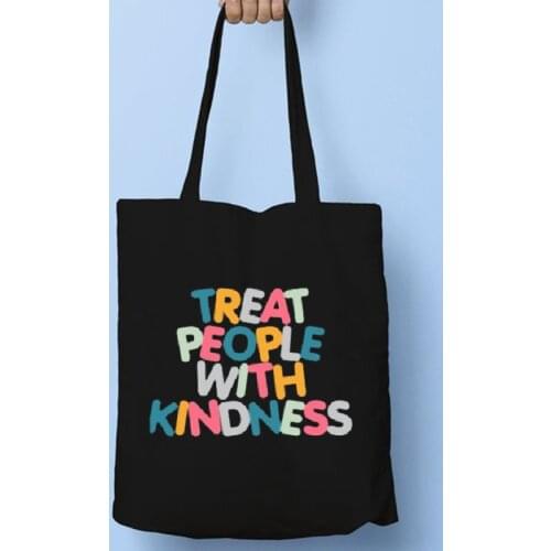 Vintage Bag Fashion Canvas Treat People with Kindness Letter Tote Bags Casual Women 2021 New Fun Vintage Shoulder Bag M