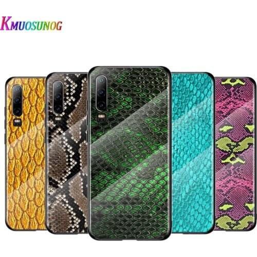 Snakeskin Texture For Huawei P40 P30 P20 P10 Pro Plus Lite 5G 2019 Tempered Glass Cover Shell Luxury Phone Case