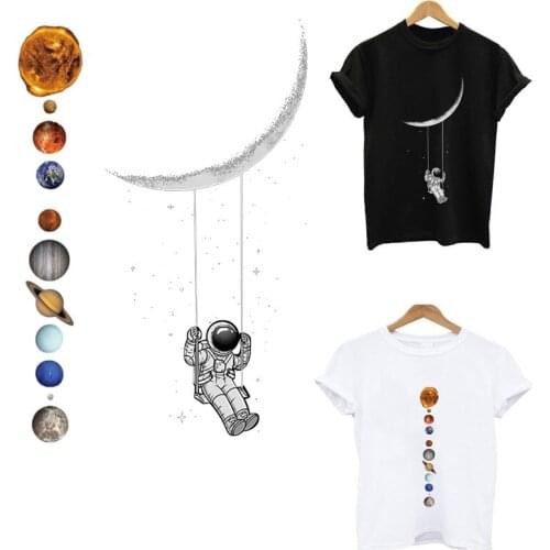 Iron-on transfers for clothing Solar system planet Appliques on clothes heat transfer stickers heat-sensitive patches tops