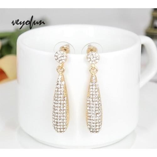 Veyofun Elegant Full Rhinestone Drop Earrings Trendy Dangle Earrings Fashion Jewelry for Women Gift