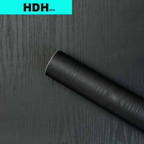 Black Solid Color Peel and Stick Wallpaper Removable Black Wood Grain Wallpaper Decorative Self Adhesive Shelf Drawer Liner Roll