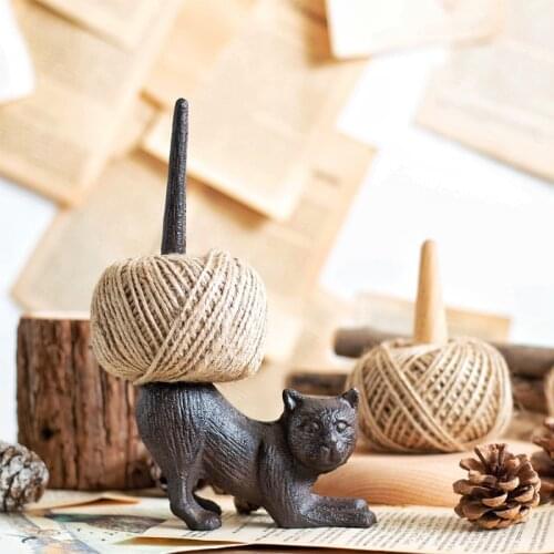 Vintage Cast Iron Kitten Hemp Rope Line Organizing Rack Garden Balcony Decoration Ornaments Desktop Storage Rack