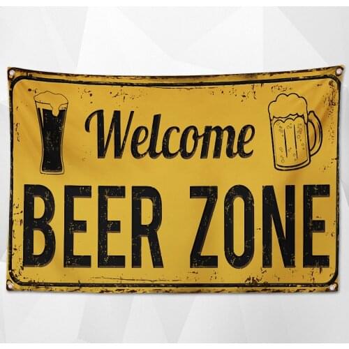 Welvome BEER ZONE Vintage Beer Day Poster Wall Art Personalized Party Flag Funny Banner for Bar Cafe Wine Cellar Home Decoration