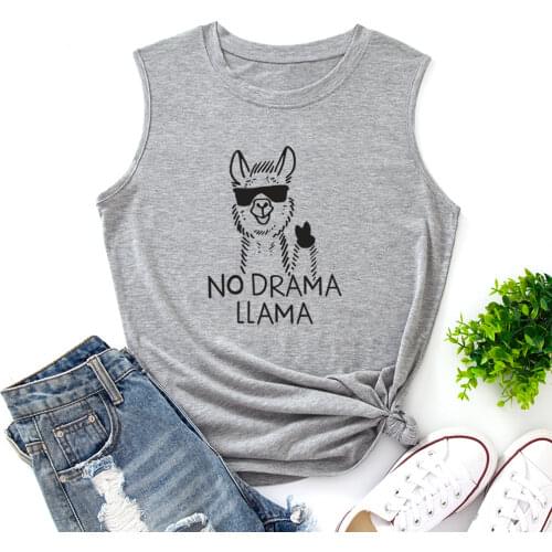 No Drama LLama Funny Tank Tops Women Vest Tanks Top Summer Shirt Sleeveless T-Shirts Casual Muscle Fitness Tee Shirts Clothes
