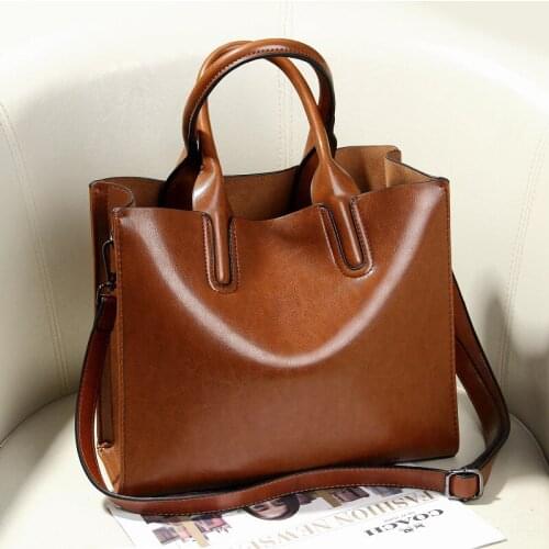 Womens bag 2020 new PU leather solid color shoulder bag womens bag oil wax leather shoulder messenger bag bucket bag