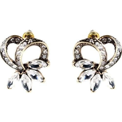 Fashion jewelry accessories high quality vintage metal crystal glass stone flower stud earrings for women