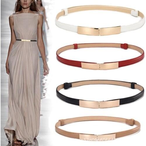 CANZE Korean Womens Belt Simple Cowskin Alloy Student Dress Accessories Belt