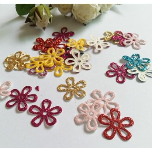 100pcs Random mixed Glitter Patches Flower Appliques Craft DIY Wedding decoration and home decoration