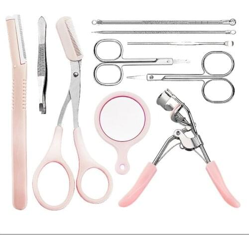12set/lot 10pcs/set DIY Multi-function Portable Eyelash Curler Tweezers Eyebrow Trimming Makeup Cosmetic Tool Accessory HA1860