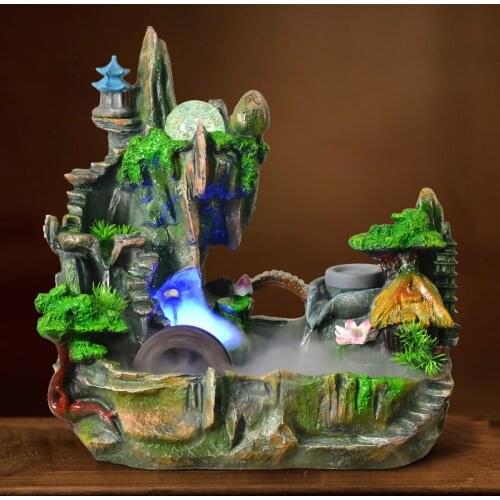 220V Resin Rockery Water Fountains Indoor Waterfall Fish Tank Lucky Feng Shui Wheel Home Decor Tabletop Fountain Humidifier Gift