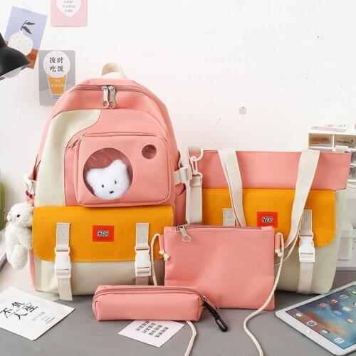 4Pcs/Set Canvas School Bags for Teenage Girls Designer Laptop Backpacks Women Book Bags Travel Backpack Students Rucksack