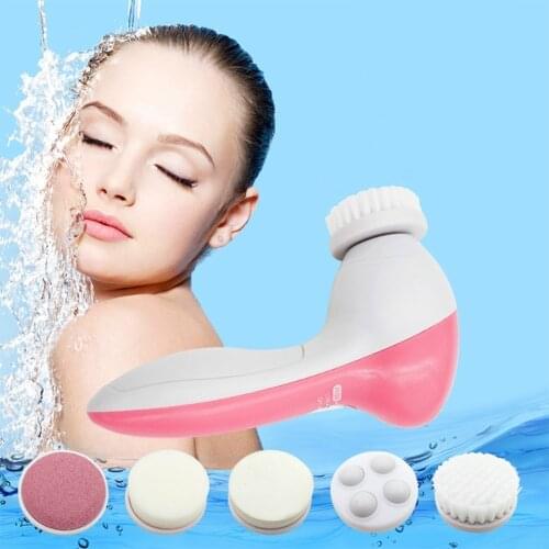 5 in1 Electric Face Cleaner Brush Personal Care Acne Cleanser Wash Facial Massager Pore Clean Skin Beauty Tools 1 set