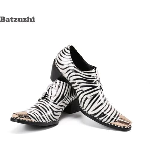 Batzuzhi Luxury Handmade Leather Dress Shoes Men British Type Pointed Metal Toe 6.5cm High Increased Mens Shoes for Party