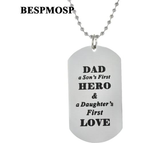 Bespmosp 12PC/SET Dad Father Son Hero Daughter Love Family Pendant Charm Chain Trendy Necklace Jewelry Stainless Steel Fashion