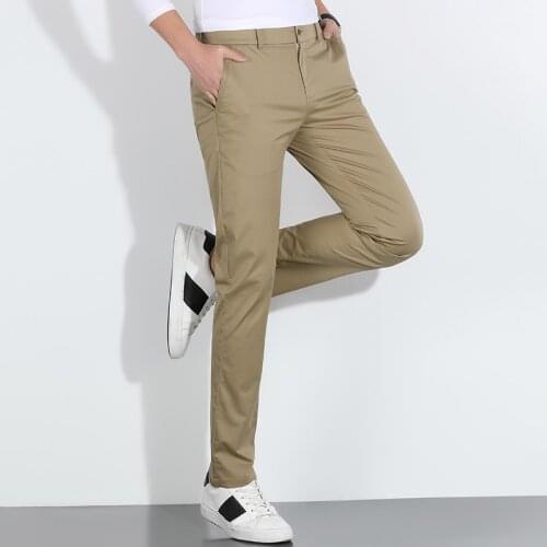 Mens trousers spring summer high quality fashion solid color business casual suit Pants mens formal khaki cotton slim trousers