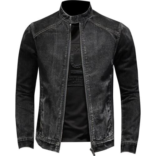 Chaqueta vaquera negra de estilo masculino, cazadora de aviador para motocicleta, informal, Retro, ropa de calle ajustada, prima
