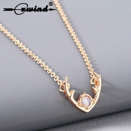 Cxwind Unique Crystal Deer Charm Necklaces for Women Animal Antler Horn Pendants Necklaces Statement Chain Jewelry Gifts