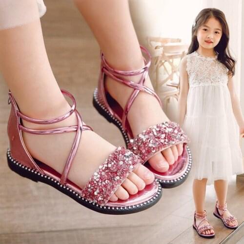 Children Beach Shoes Gladiator Sandal Kid Princess Summer High Heels Shoe Girl Flat Roman Fashion Glitter Sandals 2021 3-12 Year