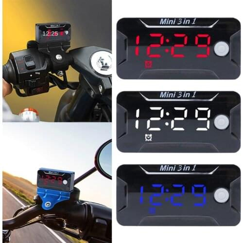 Electronic Clock 3 in 1 Universal Motorcycle Electronic Clock Thermometer Voltmeter Watch Display Motorbike Accessories