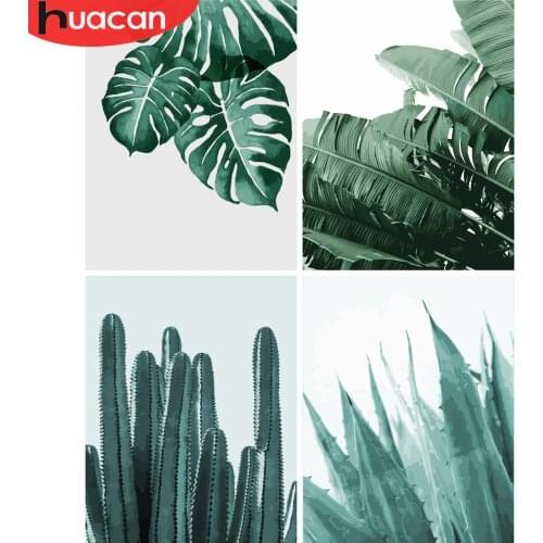 HUACAN Oil Painting By Numbers Leaf Plant Kits Drawing Canvas HandPainted DIY Pictures By Numbers Still Life Home Decoration