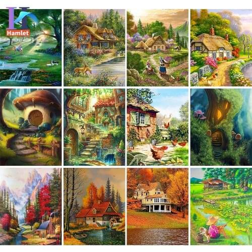 Painting By Numbers Rural Scenery Huts Paint By Numbers For Adults Oil Painting Landscape Picture Home Decor Handpainted Gift