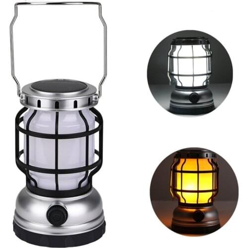 Solar Powered Retro Kerosene Lamp Camping Light Flame Light Portable Lantern USB Rechargeable Outdoor Indoor Nightlights Hiking