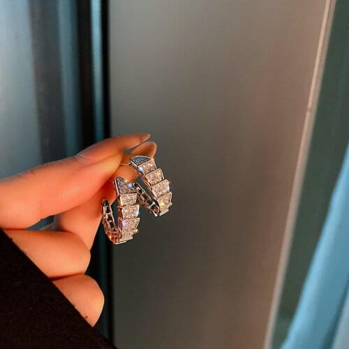 LOVOACC Korean Temperament Full Rhinestone C Shape Earrings for Women Mujer Metallic Geometric Hoop Earrings Statement Jewelry