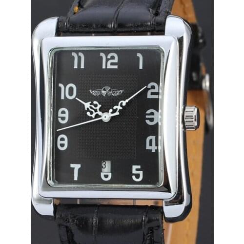 50pcs/lot winner-D129 square dial hollow out winner watch skeleton mechanical leather watch high quality casual watch
