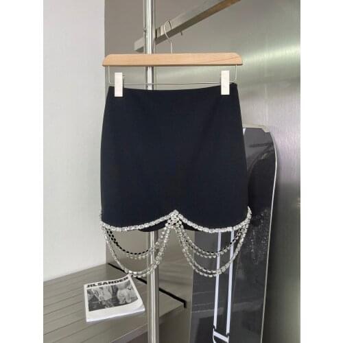 Fashion women 2021 new sexy solid color diamond chain decoration skirt 0401