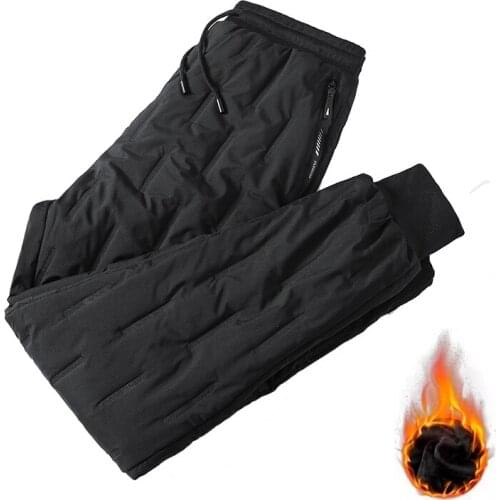 Fleece Mens Winter Pants Plus Velvet Thick Warm Down Casual 2021 Fashion Windproof Trousers