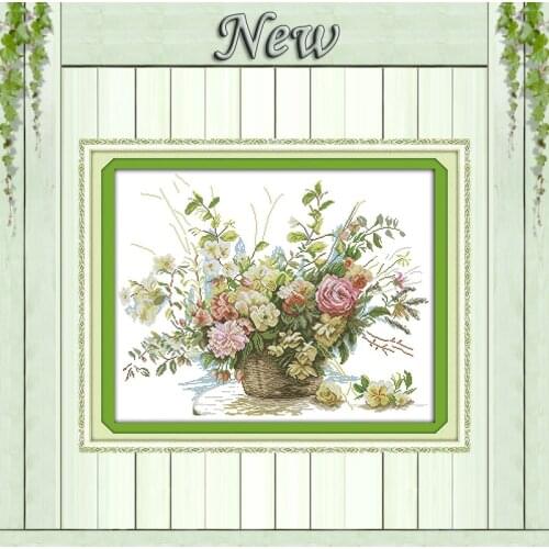 The rose flower basket diy painting counted printed on canvas DMC 14CT 11CT Chinese Cross Stitch Needlework Sets Embroidery kits