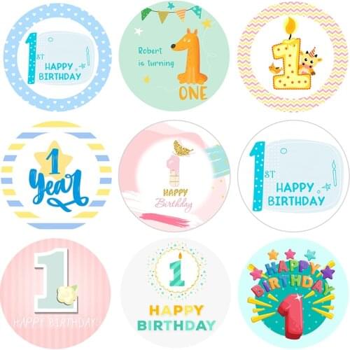 1 Year Boy Girl Birthday Stickers First Birthday Party Decorations Blue Pink Baby Shower Party Set Anniversary Party Decor Kids