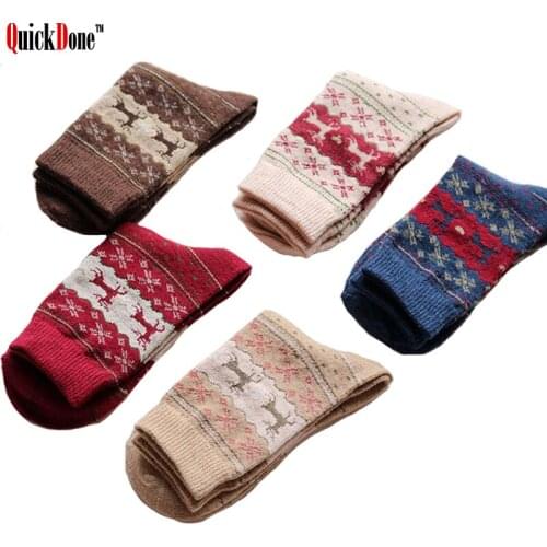 QuickDone Deer Socks Autumn Winter Keep Warm Cute Animal Pinted Comfortable And Soft Wool Christmas Decoration Supplies AKC6253