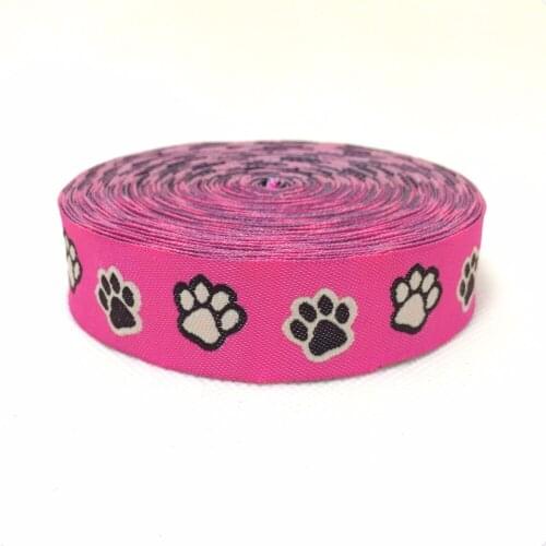 2015 NEW wholesale 5/8" 16mm 10y/lots 100% Polyester Deep pink Color feet Woven Jacquard Ribbon For Dog Collar lace
